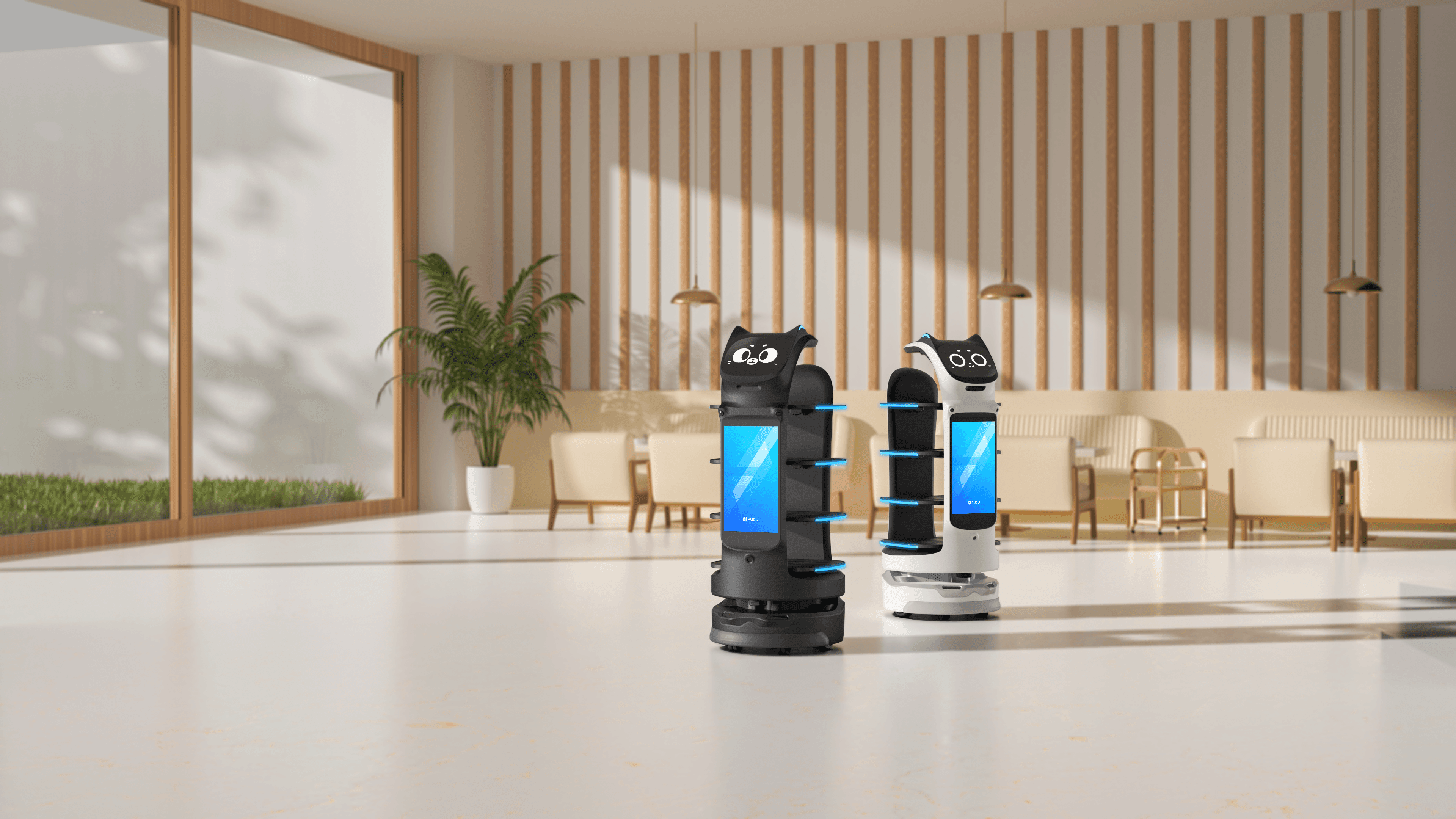 Robot de livraison transportant des colis.